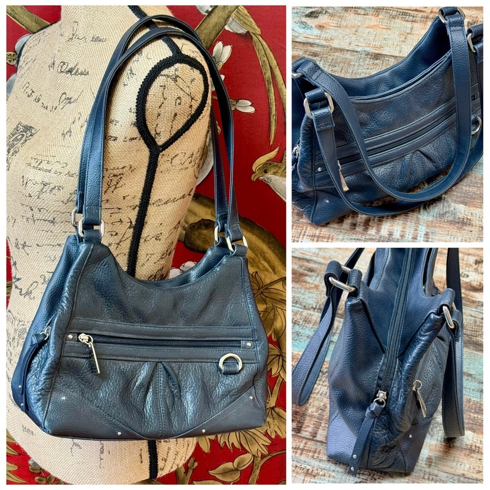 Stone & Co. Navy Blue Leather Shoulder Bag